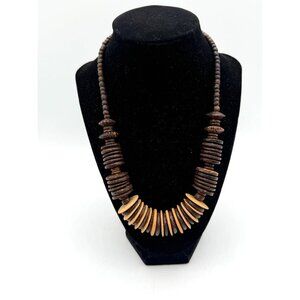 Vintage Wooden Disc Beaded Boho Style Necklace